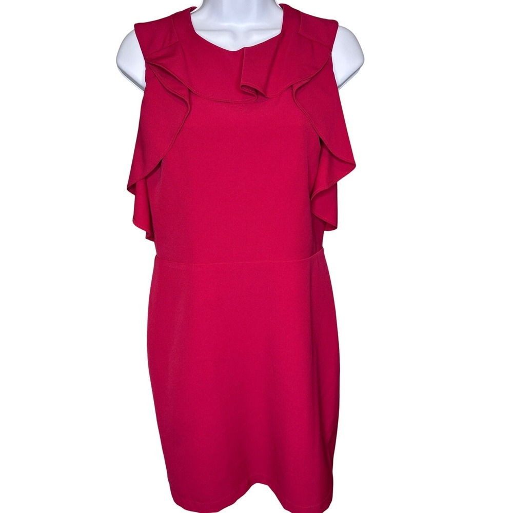Chelsea28 Womens Magenta Ruffle Sleeveless Sheath Dress S‎ Cutout Back Cocktail
